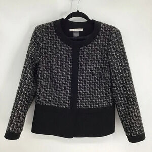 Peter Nygard Women’s Boucle Metallic Weave Blazer Career Black & Silver Size 10P